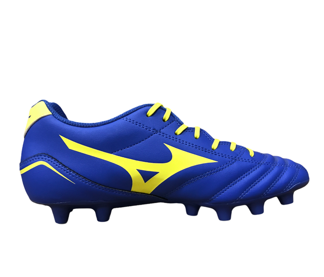 Mizuno scarpa da calcio da uomo Neo Shin MD P1GA141545 blu giallo frontale