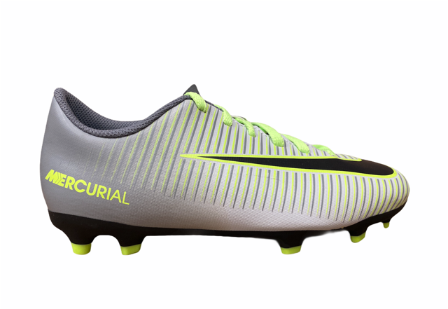 Nike scarpa da calcio da ragazzo Mercurial Vortex III FG 831952 003 platino nero giallo frontale