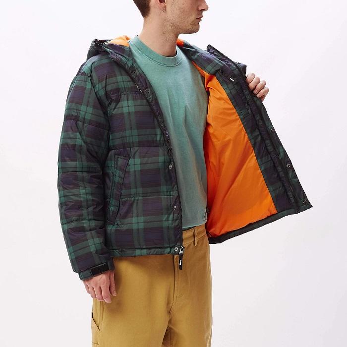 Obey Fellowship Puffer 121800434 Navy Multi - Giubbotto Uomo Cappuccio Quadri Imbottito Invernale interno