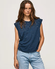 Pepe jeans maglietta senza manica con borchie Morgana PL505425 594 dulwich