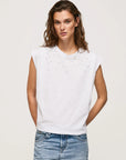 Pepe jeans maglietta senza manica con borchie Morgana PL505425 800 white