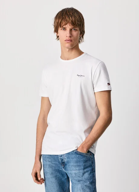 Pepe Jeans maglietta maniche corte da uomo con logo stampato Original Basic PM508212 800 bianco