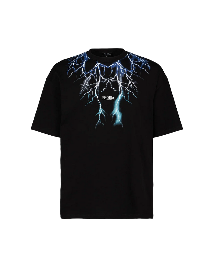 Phobia T-shirt unisex nera blu con fulmini PH00104BLGRLB blu grigio azzurro