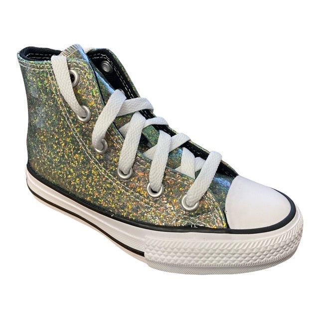 Converse scarpa sneakers da bambina Chuck Taylor All Star Glitter 672097C oro-nero