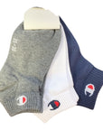 Champion calzini unisex Sneaker Socks 3 paia 10100382 U24559 BS501 blu-bianco-grigio