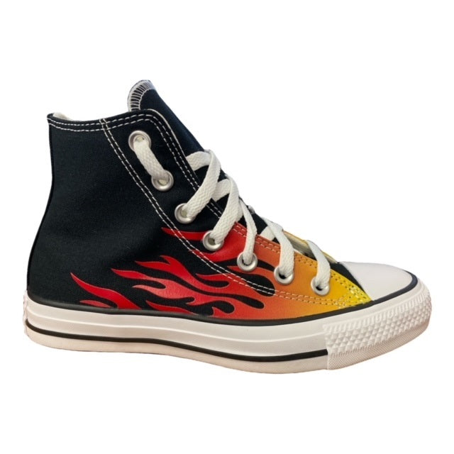 Converse scarpa sneakers alta con fantasia fiamme Chuck Taylor All Star HI Classic 171130C nero rosso giallo