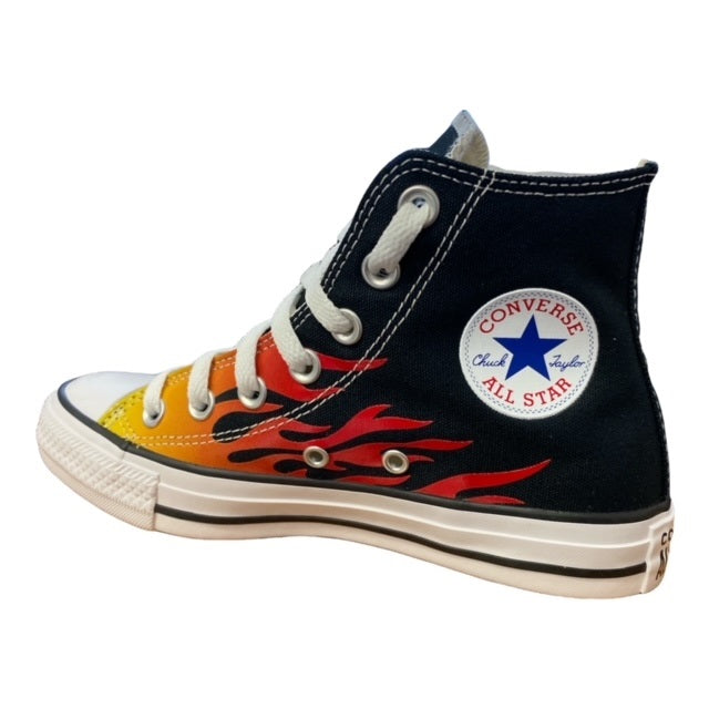 Converse scarpa sneakers alta con fantasia fiamme Chuck Taylor All Star HI Classic 171130C nero rosso giallo