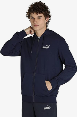 Puma ESS Small Logo | Felpa Blu con Cappuccio e Zip Intera 586704 06 fronte