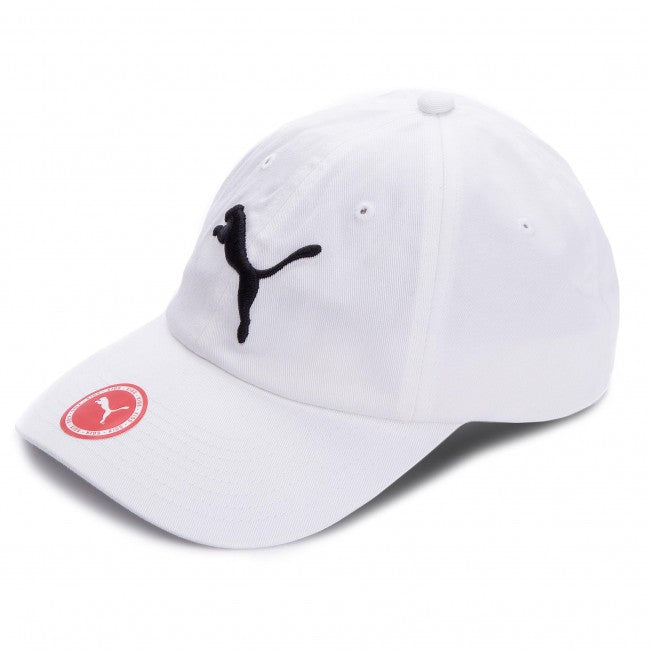 Cappellino Puma Ess Cap 052919 02 bianco con visiera curva e logo 3D ricamato - vista frontale