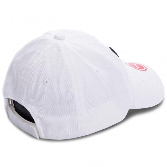 Cappellino Puma Ess Cap 052919 02 bianco con visiera curva - vista laterale con dettaglio logo