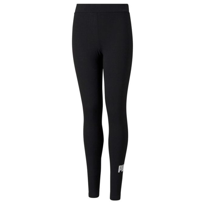 Pantalone sportivo Puma Logo Leggings 587035 01 nero per bambina e ragazza, vista frontale e dettagli