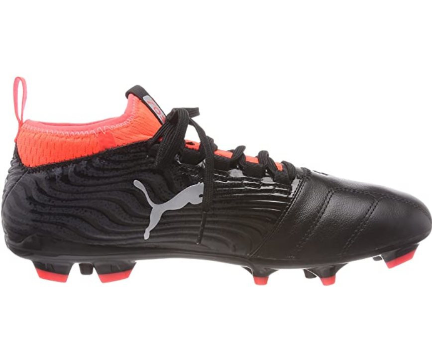 Puma scarpa da calcio con calzino da uomo One 18.3 104536 01 nero-argento-rosso frontale