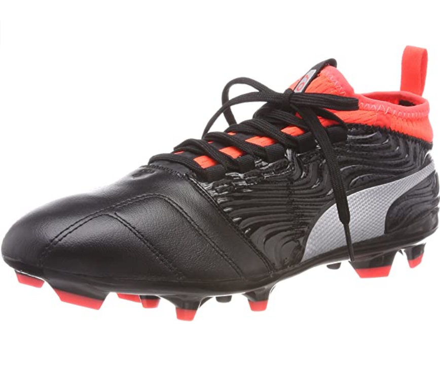 Puma scarpa da calcio con calzino da uomo One 18.3 104536 01 nero-argento-rosso laterale