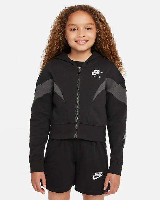 Nike Felpa da bambina con cappuccio Air DD7137 010 nero grigio
