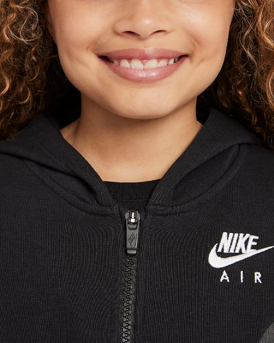 Nike Felpa da bambina con cappuccio Air DD7137 010 nero grigio