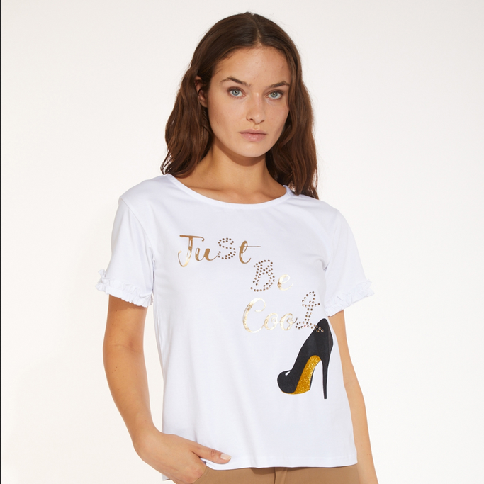 CafèNoir T-shirt in jersey di cotone con stampa &quot;just be cool&quot; C7JT0059 W001 white