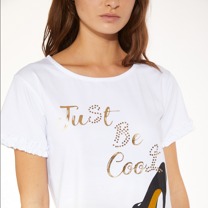 CafèNoir T-shirt in jersey di cotone con stampa &quot;just be cool&quot; C7JT0059 W001 white