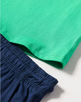 Champion completino da ragazzo Legacy Graphic T-shirt + Bermuda 306315 GS004 ELG verde-blu