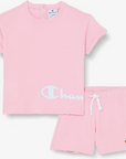 Champion Completino da bambina Legacy American Classics logo T-shirt + Short 404686 PS024 CNP rosa confetto