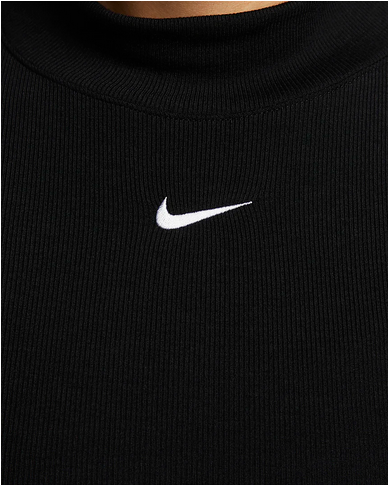 Nike T-Shirt da donna a manica lunga a costine con collo a lupetto DV7880-010 black