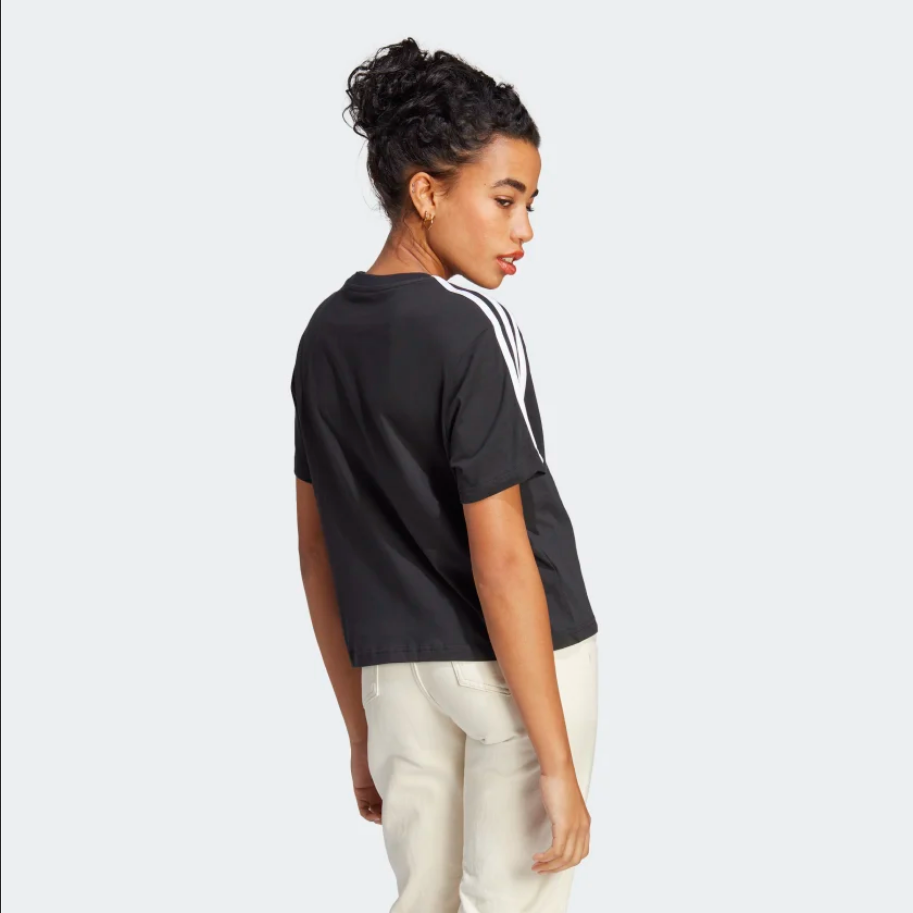 Adidas T-shirt da donna con 3 strisce Essential Single Jersey Crop HR4913 black-white