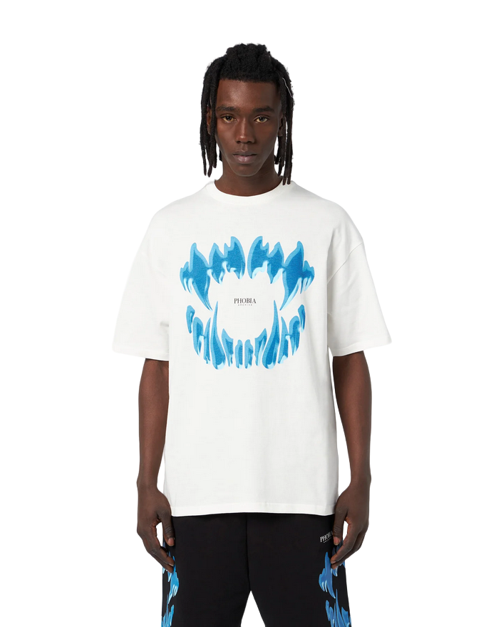 Phobia T-shirt unisex bianca con Morso del Demone PH00196 bocca azzurra
