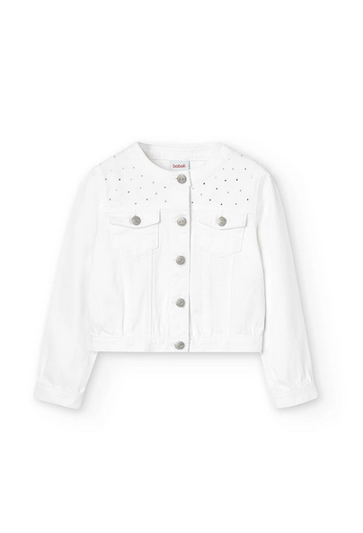 Boboli giacca di jeans per bambina e ragazza impreziosito da strass 726241-1100 bianco
