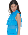 Relish Camicia da donna senza maniche con balza Icta RDP2303009036 1764 malibu blue
