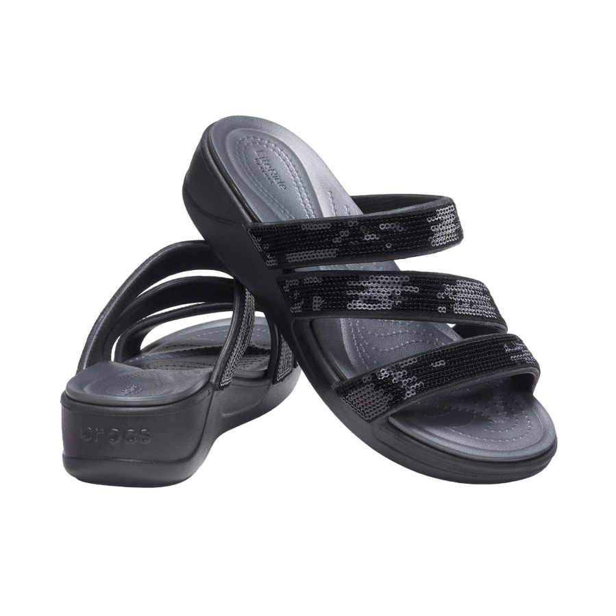 Crocs sandalo da donna Boca Sequin Strappy Wedge W 207645-BLK nero