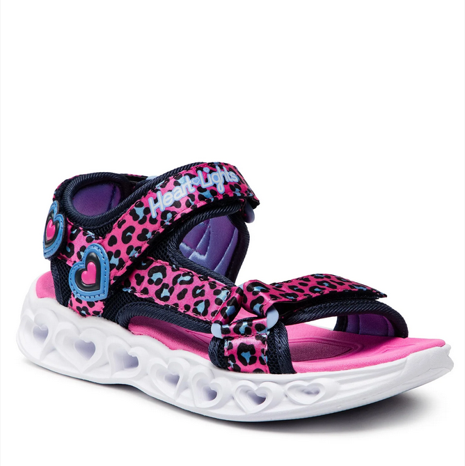 Skechers sandalo da bambina con luci Lights Heart Savvy Cat 302090L/HPBL rosa-blu