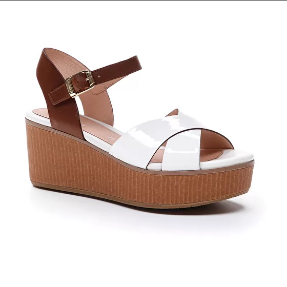 Stonefly sandali con zeppa Diva 9 Patent da donna colore bianco-marrone sigaro, tomaia in pelle, tecnologia BluSof