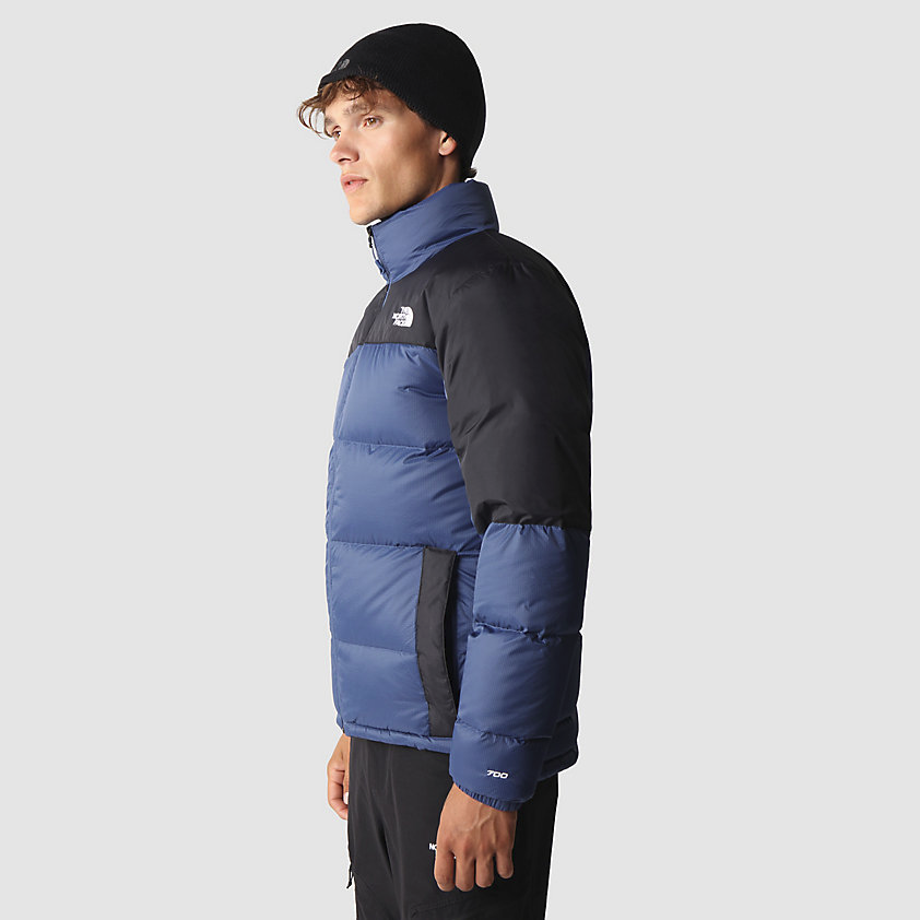 The North Face Piumino da uomo Diablo NF0A4M9JMPF blu nero indossato chiuso lato