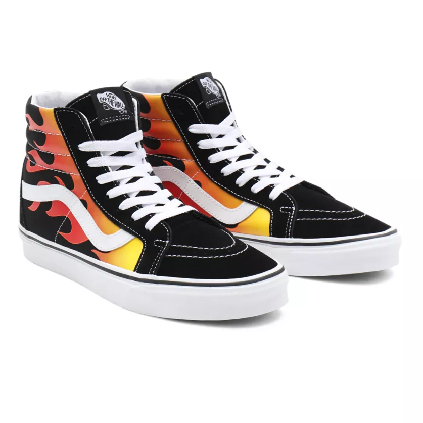 Vans Scarpa sneakers per uomo e donna con fantasia fiammata Sk-8Hi Reissue Flame VN0A2XSBPHN1 nero-bianco-fiamme
