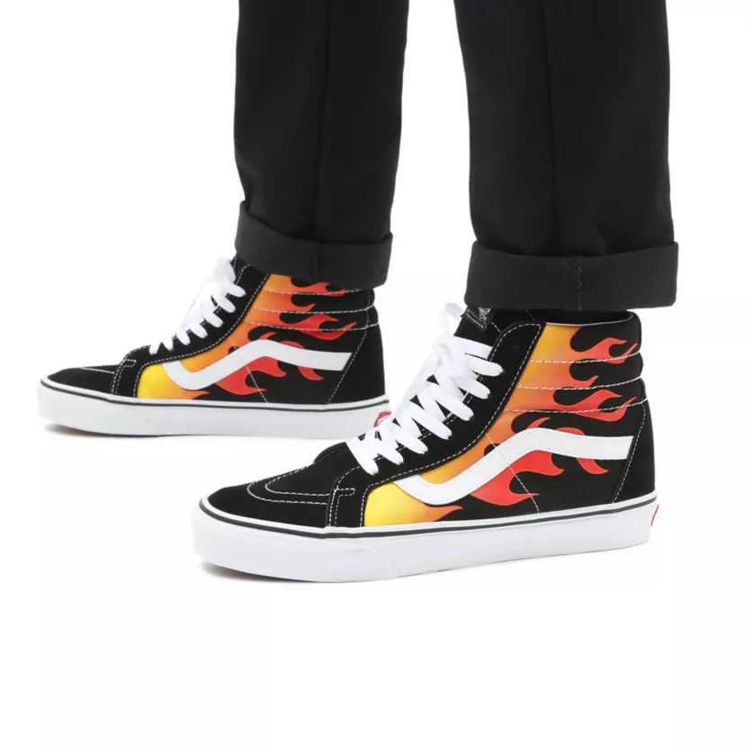 Vans Scarpa sneakers per uomo e donna con fantasia fiammata Sk-8Hi Reissue Flame VN0A2XSBPHN1 nero-bianco-fiamme 4