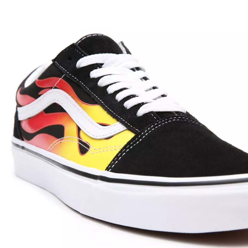 Vans scarpa sneakers da adulto con stampa fiammata Old Skool Flame VN0A38G1PHN1 nero-bianco-fiamme