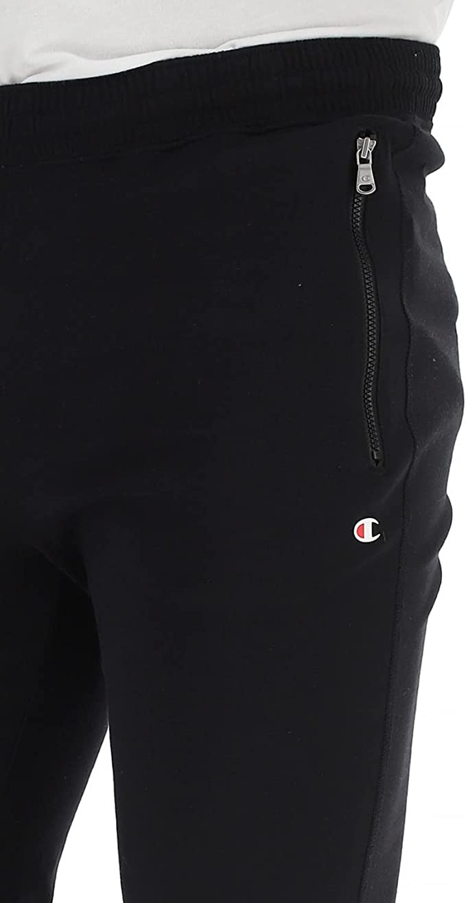 champion Pantalone sportivo da uomo Legacy con cerniera alle tasche e polsino al fondo 217435 KK001 nero tasca con cerniera