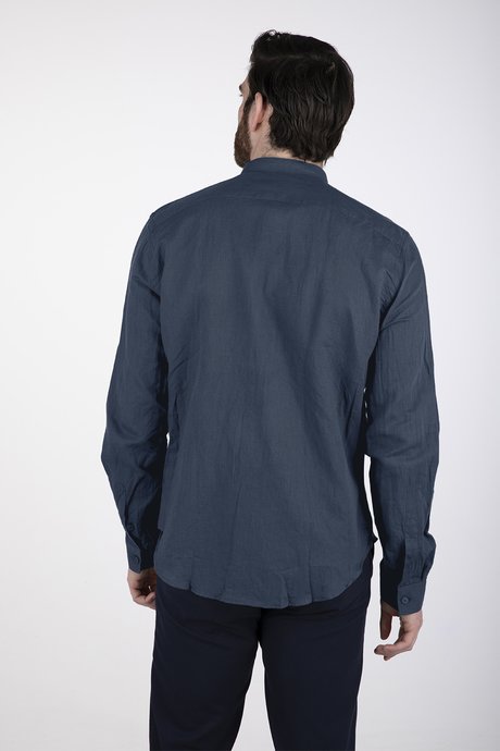Censured camicia da uomo in lino collo coreana SM3693T LISM20 navy blue