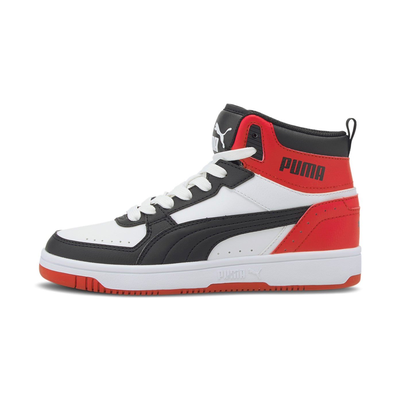 Puma Sneakers alta da ragazzo Rebound JOY Jr 374687 03 White-Black-High Risk Red