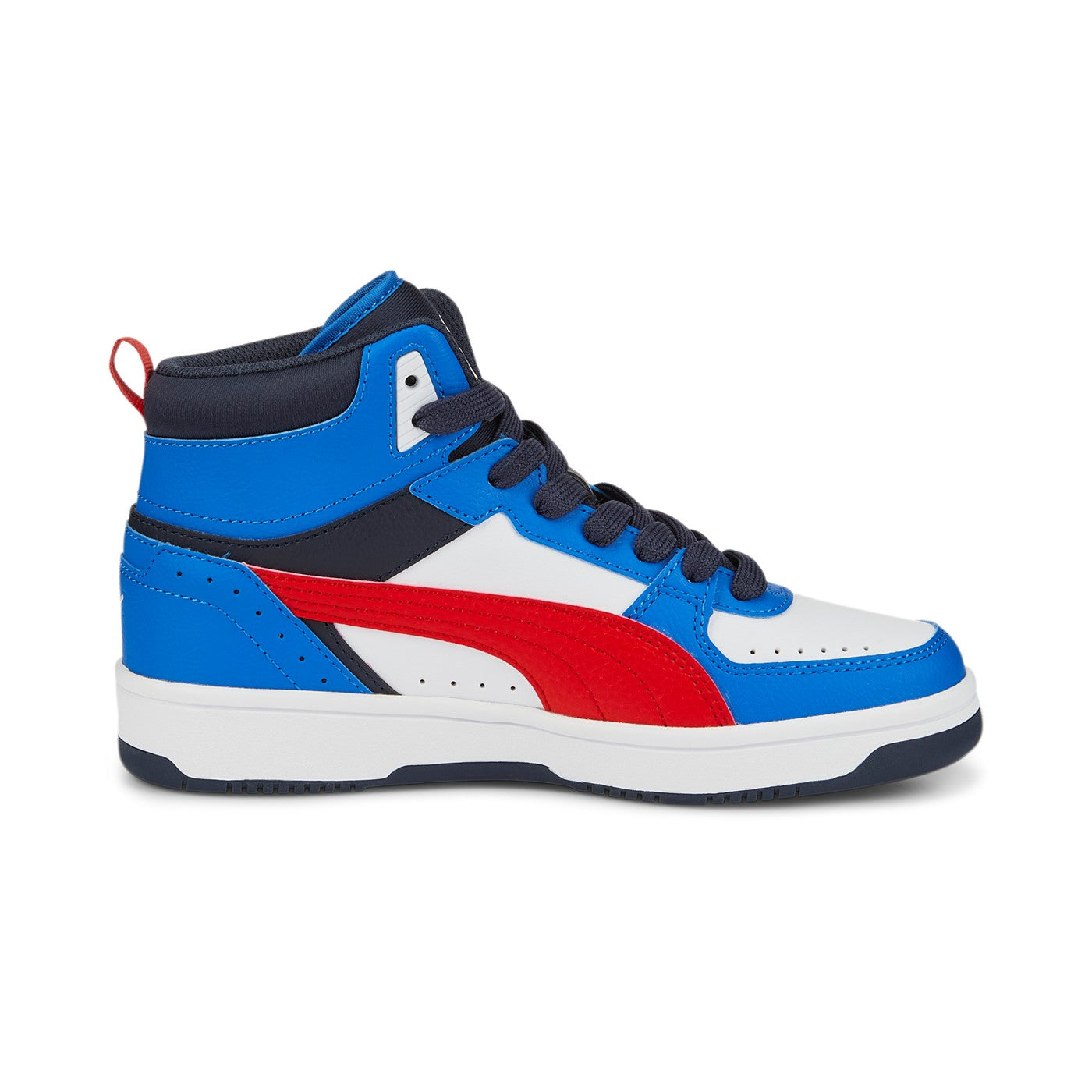Puma Sneakers alta da ragazzo Rebound JOY Jr 388447 04 White-Burnt Red-Victoria Blue-Parisian Night