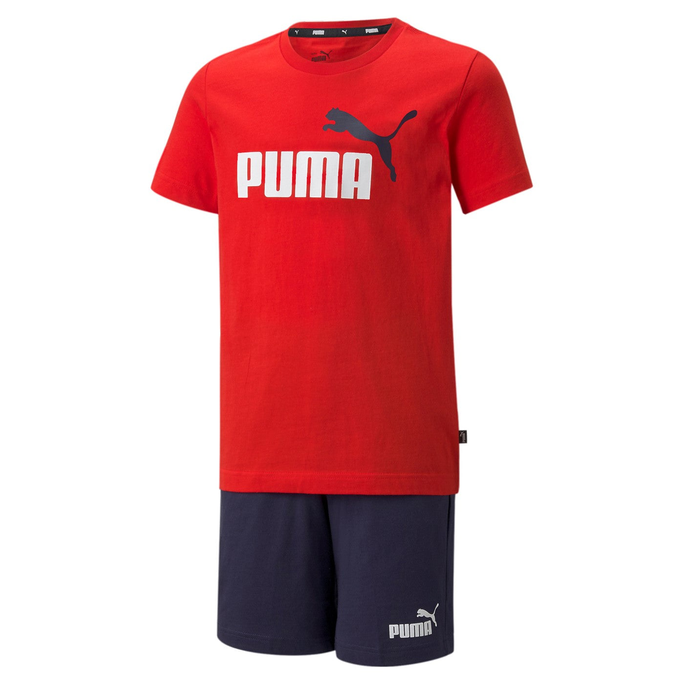 Puma completo maglietta manica corta e pantaloncino da ragazzo in cotone Jersey 847310-11 rosso-blu