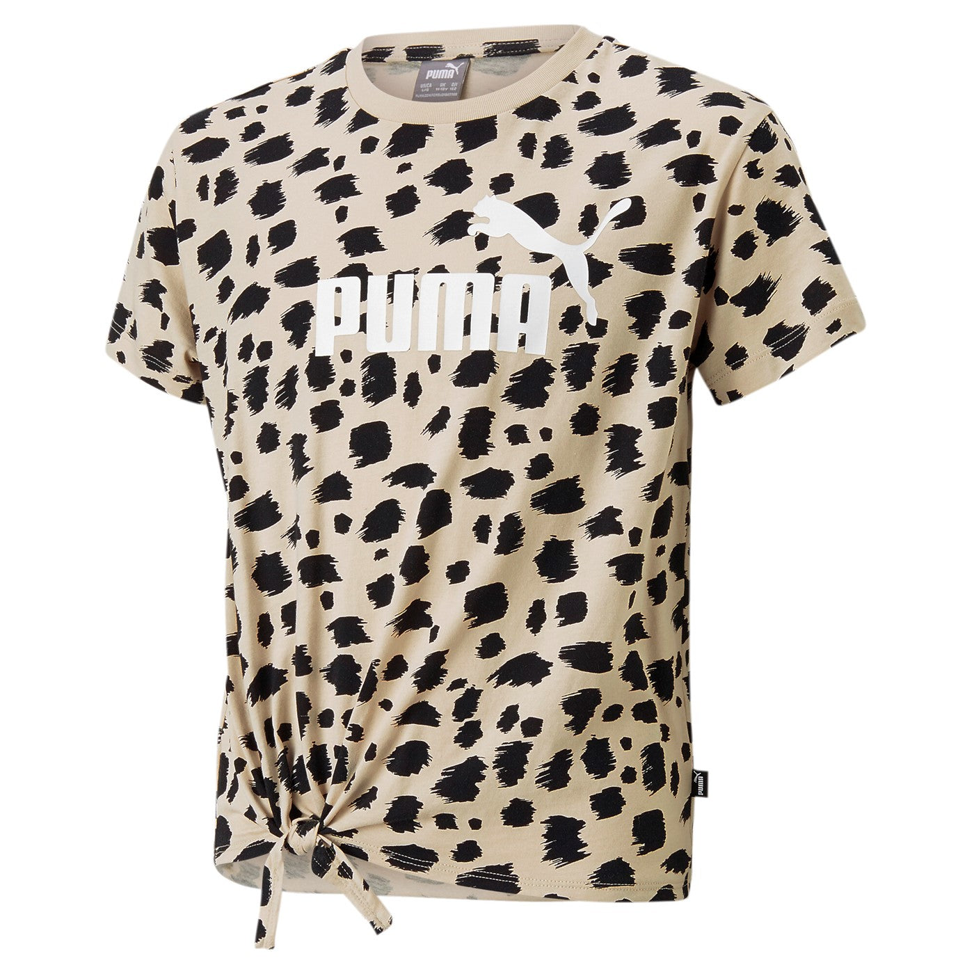 Puma T-shirt da bambina e ragazza con nodo in fantasia Aminal AOP Knotted Tee G 673523-88 granola