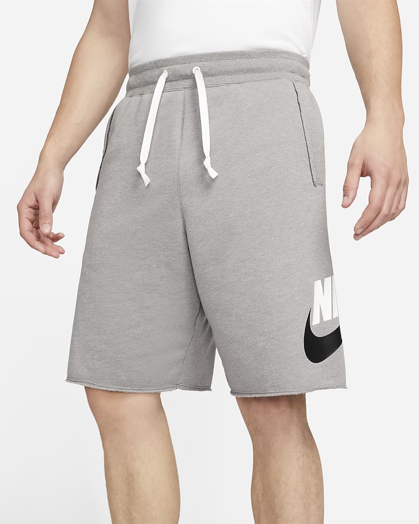 Nike Pantaloncino da uomo in cotone garzato Alumni Essentials Casual Sport DM6817-029 flat pewter-heather